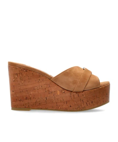 Jimmy Choo Leda Criss-cross Buckle Wedge Mules In Brown
