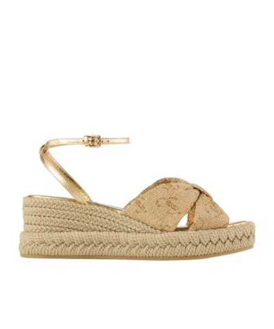 Jimmy Choo Aella 60 Logo Wedge Sandals In Gold