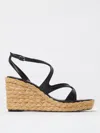 Jimmy Choo Ayla 85 Nappa Leather And Raffia Wedge Sandals In Black