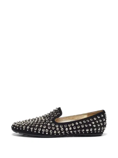 Pre-owned Jimmy Choo Wheel Crystal-studded Loafers In Black
