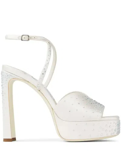 Jimmy Choo Karli 125 Crystal Satin Platform Sandals In Ivory