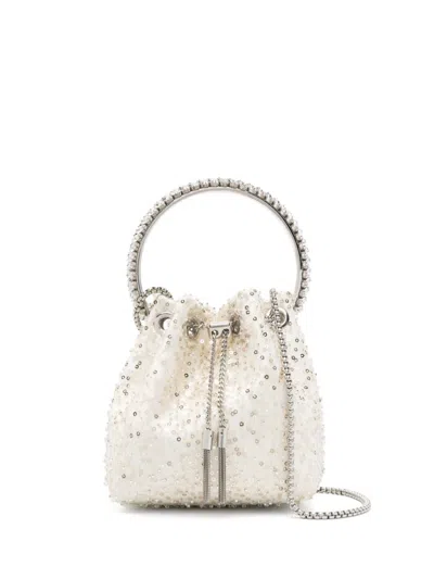 JIMMY CHOO WHITE BON BON BUCKET BAG