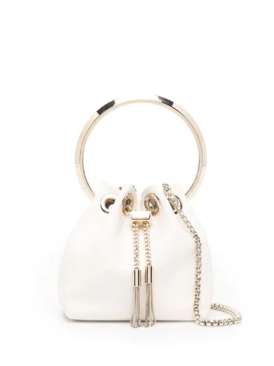 Jimmy Choo Women White Bon Bon Bucket Bag