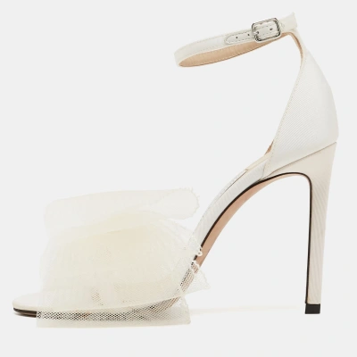 Pre-owned Jimmy Choo White Canvas Aveline Ankle Strap Sandals Size 35