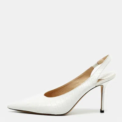 Pre-owned Jimmy Choo White Croc Embossed Leather Ivy Slingback Pumps Size 39