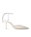 Jimmy Choo Saeda 100 Crystal-embellished Leather-trimmed Mesh Pumps In White/crystal