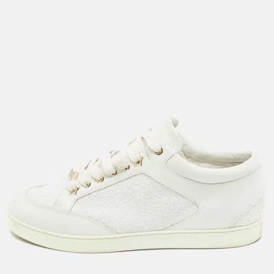 Jimmy Choo White Glitter And Leather Low Top Sneakers