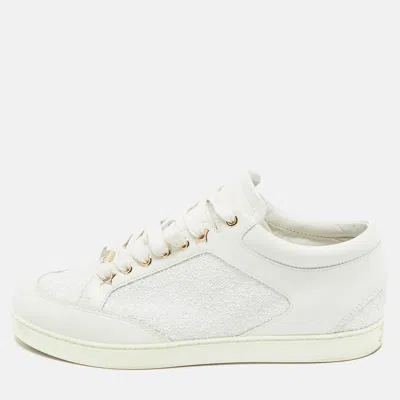 Pre-owned Jimmy Choo White Glitter And Leather Low Top Sneakers Size 40.5