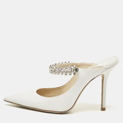 Pre-owned Jimmy Choo White Glitter Leather Bing Mules Size 35