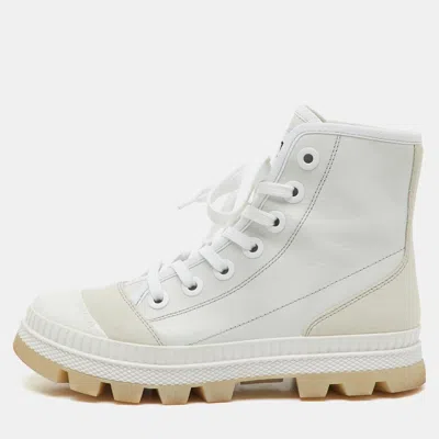 Pre-owned Jimmy Choo White Leather And Suede High Top Trainers Size 38.5
