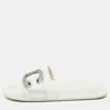 Jimmy Choo White Leather Crystal Embellished Flat Slides In White