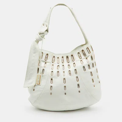 Pre-owned Jimmy Choo White Leather Dessy Studded Hobo