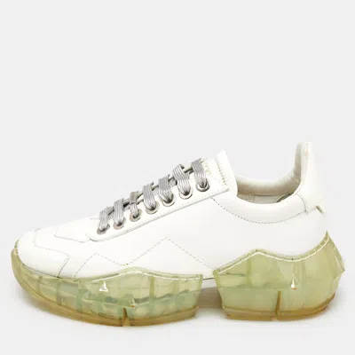 Pre-owned Jimmy Choo White Leather Diamond Low Top Sneakers Size 37