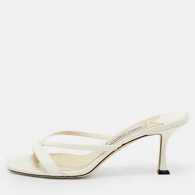 Pre-owned Jimmy Choo White Leather Maelie Slide Sandals Size 40.5