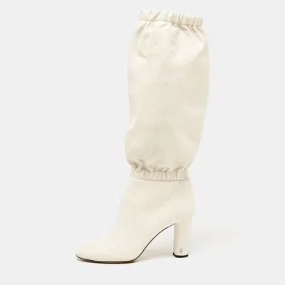 Pre-owned Jimmy Choo White Leather Maxyn Knee Length Boots Size 43