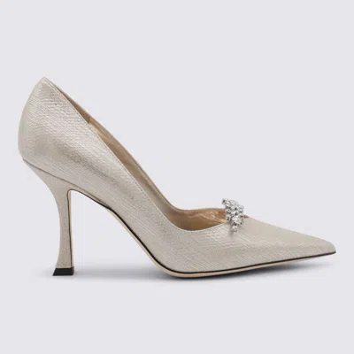 Jimmy Choo White Leather Pumps In Gold