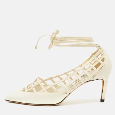 Jimmy Choo White Leather Soraya Ankle Wrap Pumps
