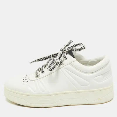 Pre-owned Jimmy Choo White Leather Studded Hawaii/f Low Top Sneakers Size 37