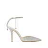 Jimmy Choo Saeda 100 Crystal-embellished Leather-trimmed Mesh Pumps