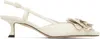 Jimmy Choo Latte Shiny Nappa Leather Slingbacks With Lace Corsage In White