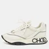 Jimmy Choo White Neoprene And Leather Raine Lace Up Sneakers In Neutral