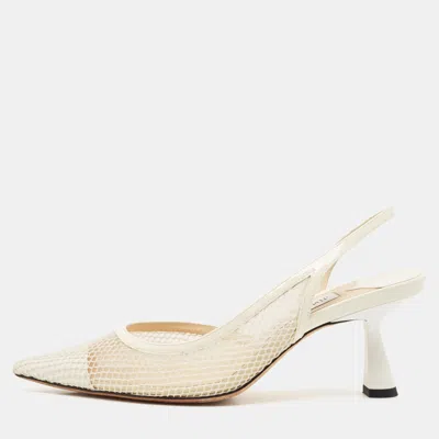 Pre-owned Jimmy Choo White Patent Leather And Mesh Fetto Slingback Pumps Size 35