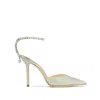 Jimmy Choo Saeda Glitter Crystal Ankle Strap Pointed Toe Pump In Silver