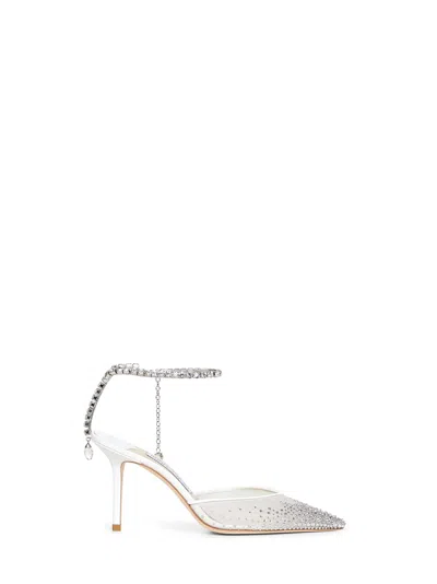 Jimmy Choo White Saeda 85 Crystal Pumps