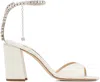 Jimmy Choo 85mm Saeda Satin Sandals In Ivory/crystal