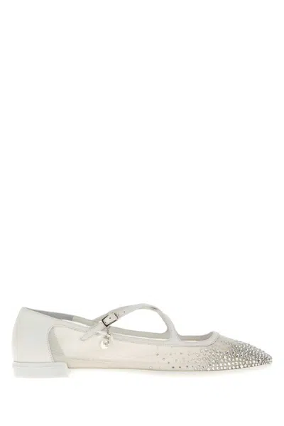 JIMMY CHOO WHITE SLIP ON BALLET FLATS