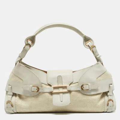 Pre-owned Jimmy Choo White/beige Leather And Raffia Tulita Shoulder Bag