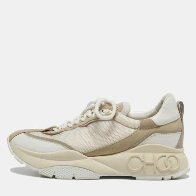 Pre-owned Jimmy Choo White/beige Mesh And Suede Raine Sneakers Size 40