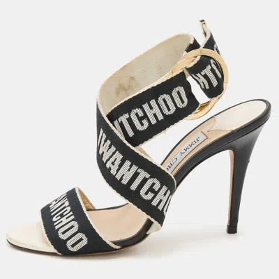 Jimmy Choo White/black Web Bailey Logo Ankle Strap Sandals