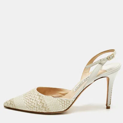 Jimmy Choo White/cream Woven Tilly Pointed Toe Slingback Pumps In Neutral