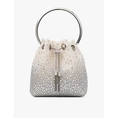 JIMMY CHOO WOMENS WHITE/CRYSTAL BON BON CRYSTAL-EMBELLISHED MESH BUCKET BAG