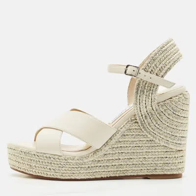 Pre-owned Jimmy Choo White/gold Leather Dellena Wedge Sandals Size 36