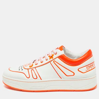 Jimmy Choo White/neon Orange Leather Hawaii/f Sneakers