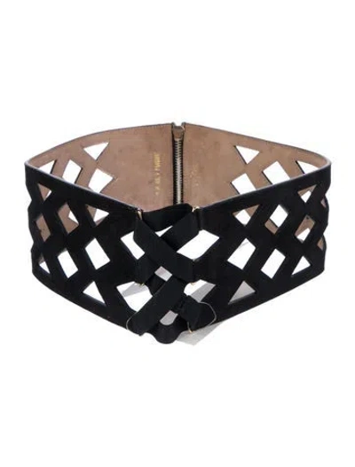 Pre-owned Jimmy Choo Wide Suede Waist Belt In Black