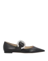 Jimmy Choo Melva Crystal-embellished Point-toe Ballet Flats In Black Leather In Black