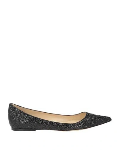 Jimmy Choo Woman Ballet Flats Black Size 7 Leather, Textile Fibers