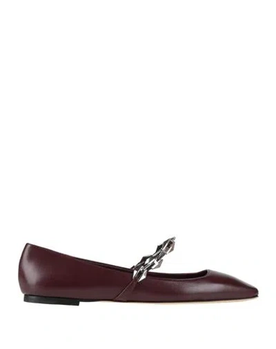 Jimmy Choo Woman Ballet Flats Burgundy Size 6 Leather