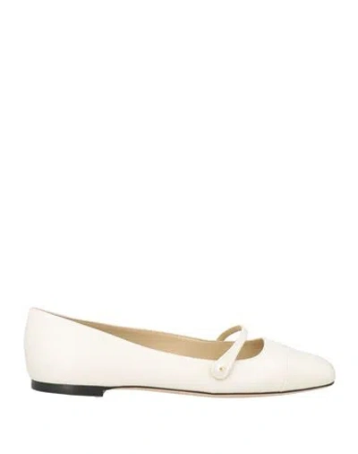 Jimmy Choo Woman Ballet Flats Cream Size 9 Leather In White