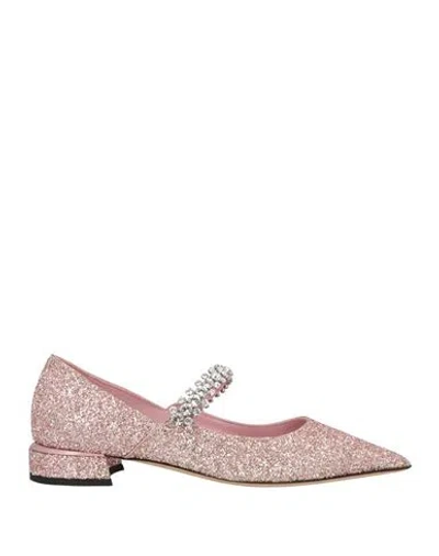 JIMMY CHOO JIMMY CHOO WOMAN BALLET FLATS PINK SIZE 8 LEATHER, TEXTILE FIBERS