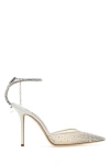 Jimmy Choo Saeda 100 Crystal-embellished Leather-trimmed Mesh Pumps In White