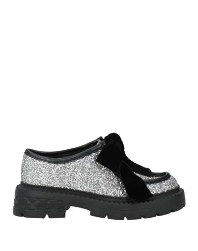 Jimmy Choo Woman Loafers Silver Size 7.5 Textile Fibers, Leather