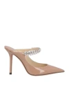 Jimmy Choo Womens Ballet Pink Bing 100 Crystal-embellished Patent-leather Heeled Mules In Beige