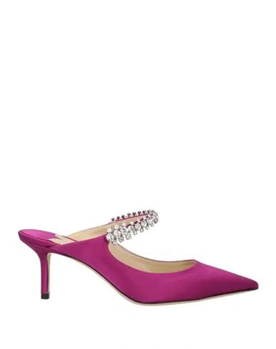 JIMMY CHOO JIMMY CHOO WOMAN MULES & CLOGS MAGENTA SIZE 6.5 TEXTILE FIBERS