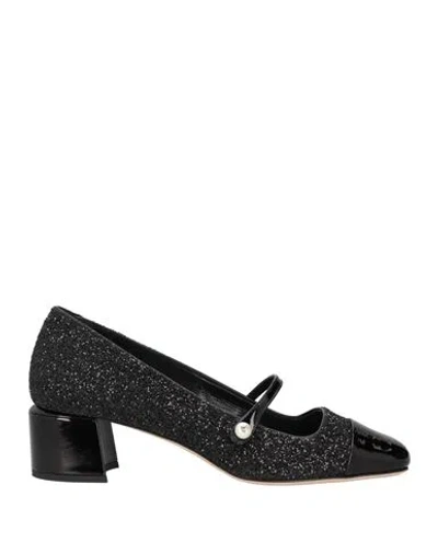 JIMMY CHOO JIMMY CHOO WOMAN PUMPS BLACK SIZE 7.5 LEATHER, TEXTILE FIBERS