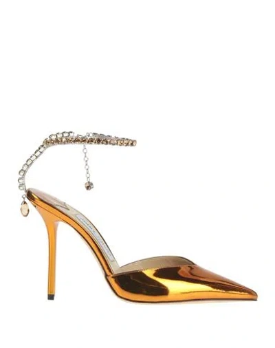 Jimmy Choo Woman Pumps Copper Size 7.5 Leather In Gold