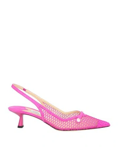 Jimmy Choo Woman Pumps Fuchsia Size 6.5 Textile Fibers, Soft Leather In Pink